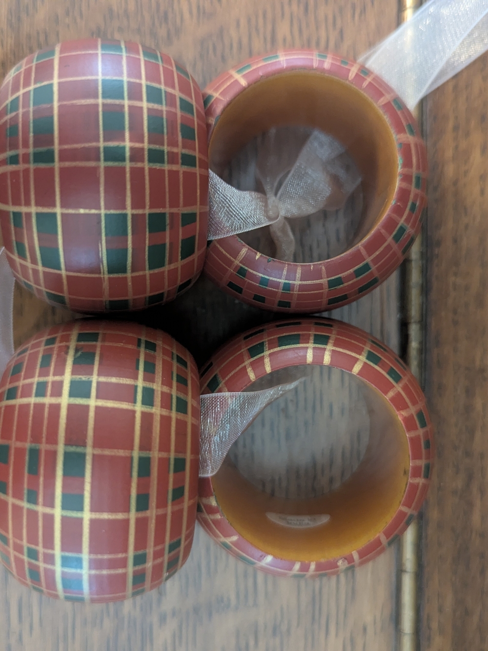 Tartan Plaid Red and Green Napkin Rings - Vintage Made In India Set Of 4